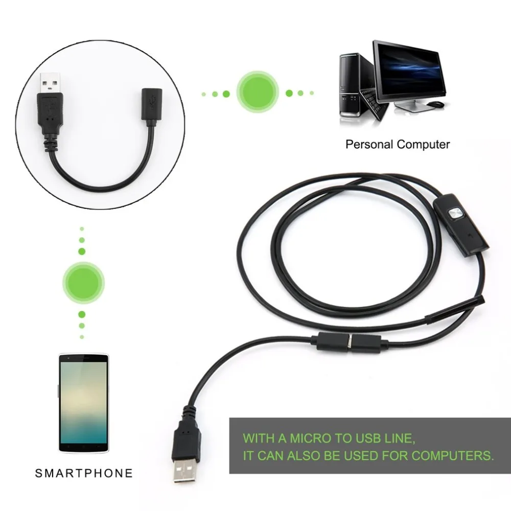 LESHP 6LED 1/1.5/2/3.5/5M 5.5mm Lens Endoscope Waterproof IP67 Inspection Borescope for Android PC Mini Camera 6 LED Light USB