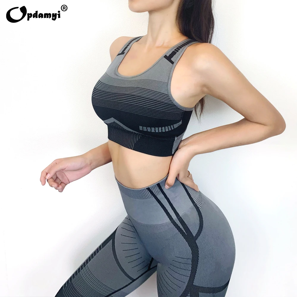 Yoga Outfits Women Gym Fashion Clothing Workout High Waist Pants Sports Bra Vest Fitness Set Seamless Plus Size Ombre Yoga Suit