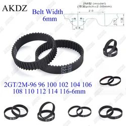 2MGT 2M 2GT Synchronous Timing belt Pitch length 96 98 100 102 104 106 108 110 112 114 116 width 6mm  Rubber closed