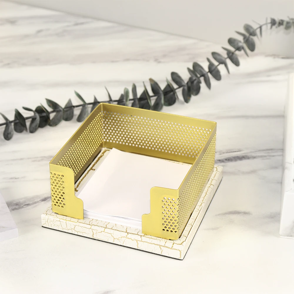 

Металлический держатель для заметок, Металлический Диспенсер для записей, потрескавшийся Золотой металлический корпус, настольные канцелярские принадлежности