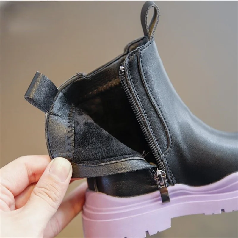 Children Boots  Quality leather British style Short-boots girls leather shoes Chelsea short boots kids Cotton shoes Ankel boots