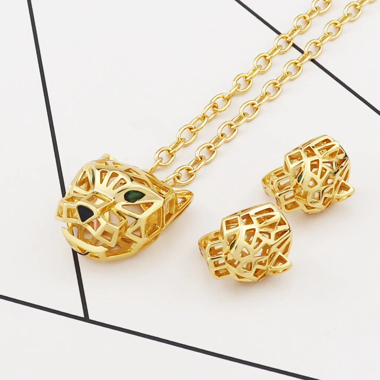 Luxury Fashion Classic Animal Tiger Head necklace with Earrings Jewelry Set hip hop style party gift S1883