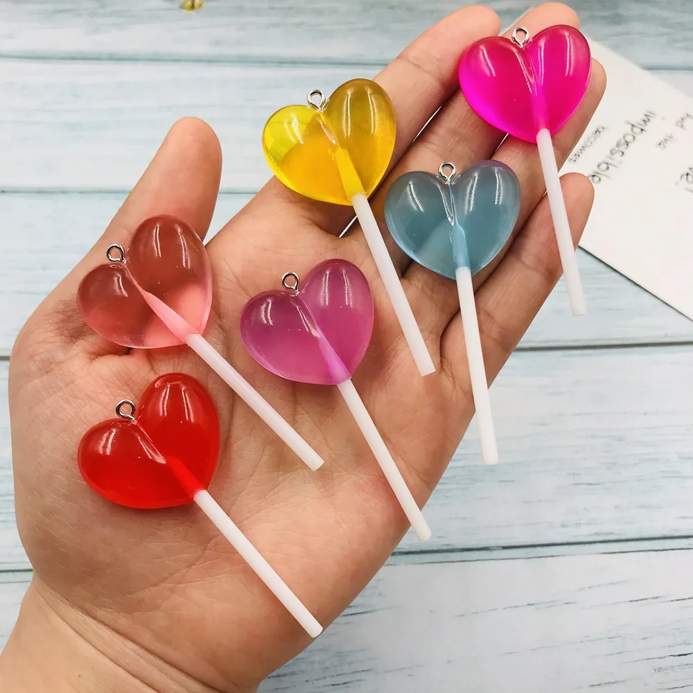 10pcs Resin Cute Kawaii Heart Lollipop Five Star Charm for Earring, Scrapbooking, DIY Making, Necklace, Embellishment, Bracelet