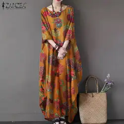 Vintage Floral Maxi Dress Women's Autumn Sundress 2023 ZANZEA Casual Long Sleeve Printed Vestidos Female Cotton Robe