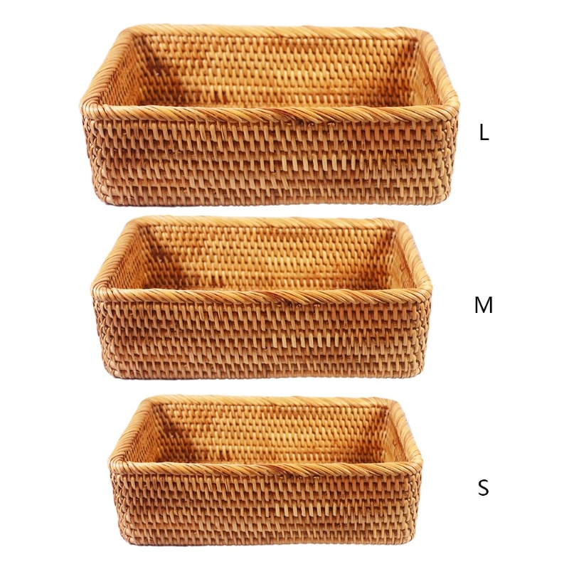 Rectangular Hand-woven Basket Rattan Candy Storage Tray Bread Dish Multipurpose Storage Dustpan wholesales