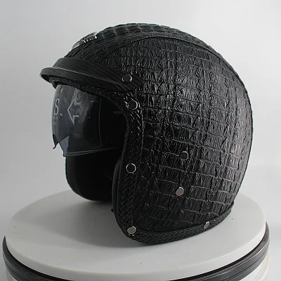 

PU leather open face 3/4 helmet with inner lens retro vintage motorcycle helmet