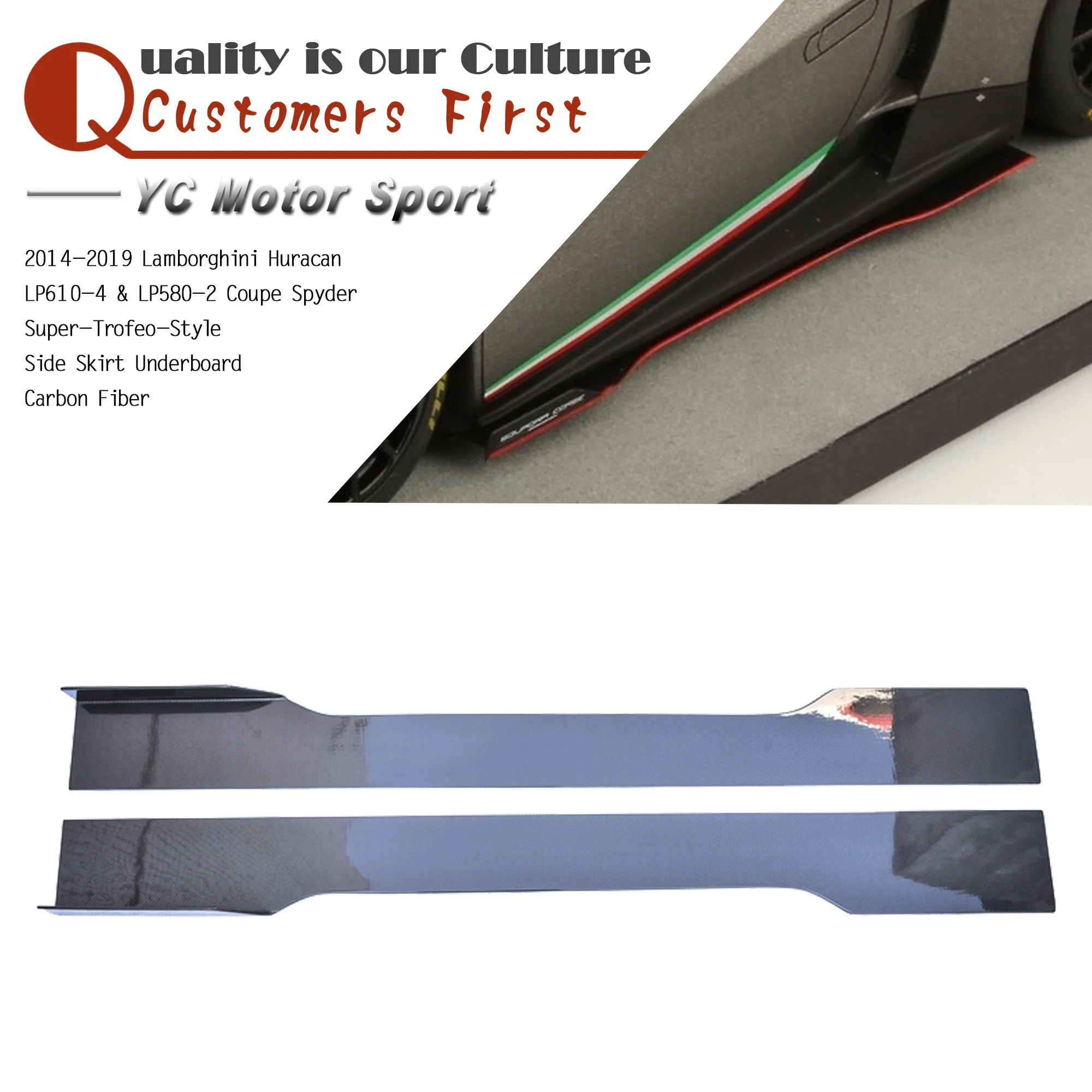 Car Accessories Carbon Fiber Super-T Style Side Skirt Underboard Fit For 2014-2019 Huracan LP610-4 & LP580-2 Coupe Spyder