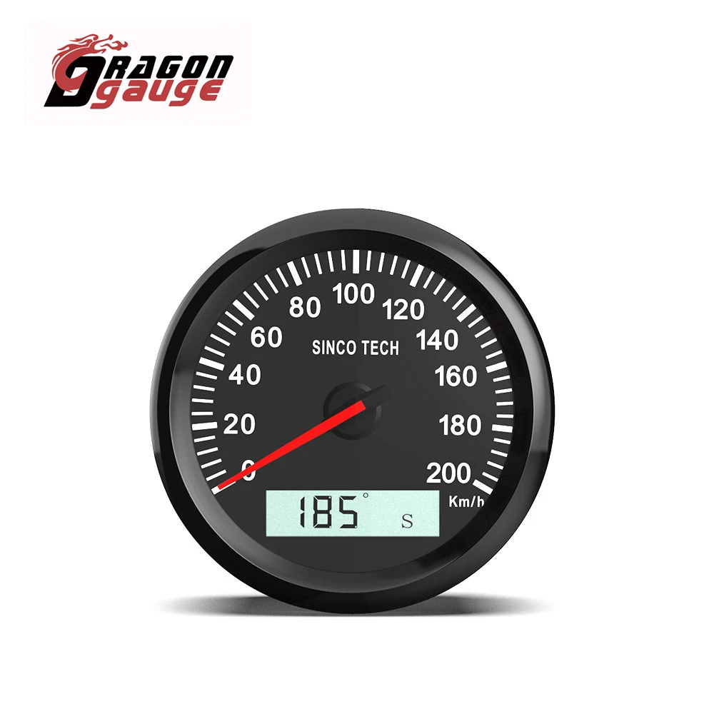 DRAGON GAUGE 85mm Universal GPS Speedometer Pointer LCD Display Odometer 200km/h With GPS Antenn for 12V 24V Car Motorcycle Boat