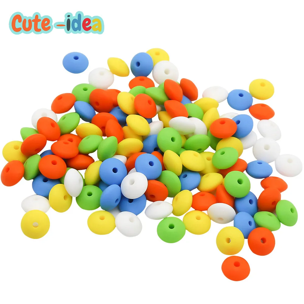 Cute-idea 20pcs Baby Teething Toys Pearl Silicone Beads Lentil 12mm Baby Teether Beads DIY Necklace Jewelry Bead Baby Care Toy