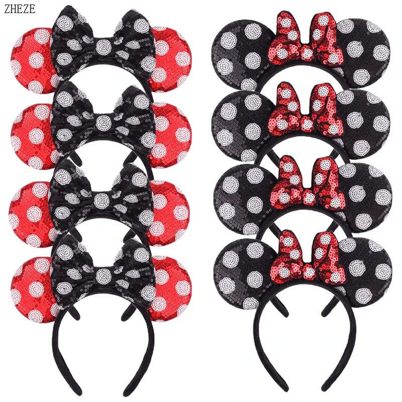 10Pcs/Lot Sequins 3.3'' Mouse Ears Headband For Women DIY Party 5