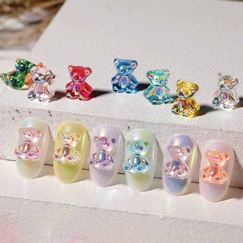 Mixed Size  Aurora Little Bear Nail Art Accessories Resin Kawaii Bear Stereo 3D Fashion Fingernail DIY Decoration