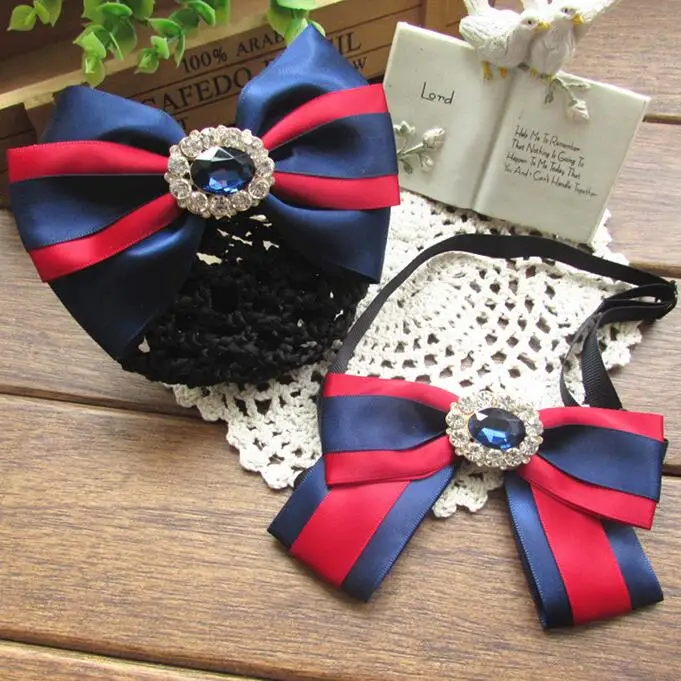 

Women Bow tie Rhinestone Lace Bank staff Office Worker Fashion Long Hair