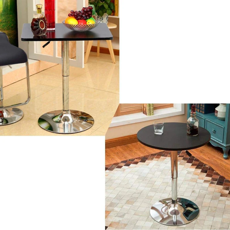 Adjustable height round bar pub table 360 swivel MDF top 70-90 cm high casual dining table coffee table