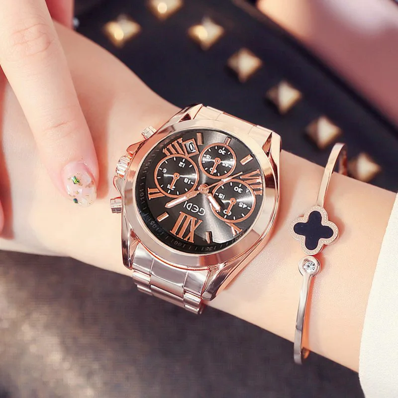 Gedi Luxus Rose Gold Frauen Beiläufige Uhr Wasserdicht Kalender Einzigartige Quarz Business Kleid Uhren für Weibliche Golden Lady Uhr