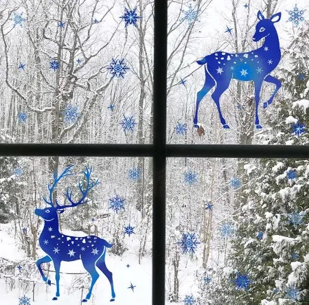 1Set Removable Christmas PVC Static Sticker Elk Window Stickers Beautify Snowflake Wall Decals New Year Party Home Glass Decor