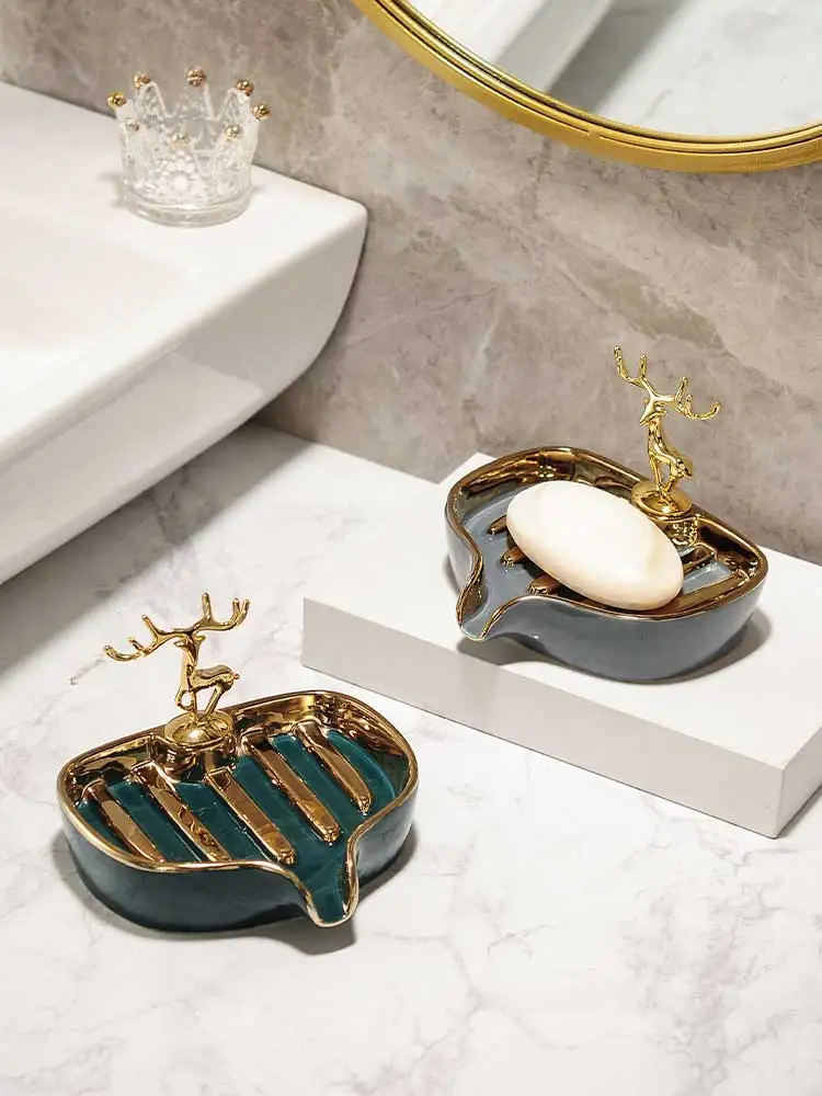 Ceramic Soap Box Soap Dish for Bathroom Supplies Drain Water Dishes Holder Products Household Merchandises Home Garden