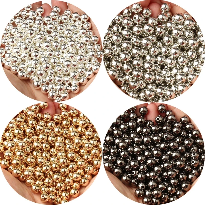 3 4 5 6 8 10 12mm Black/Gold Metal Plated CCB Acrylic Round Seed Loose Spacer Beads Supplies For DIY Jewelry Making