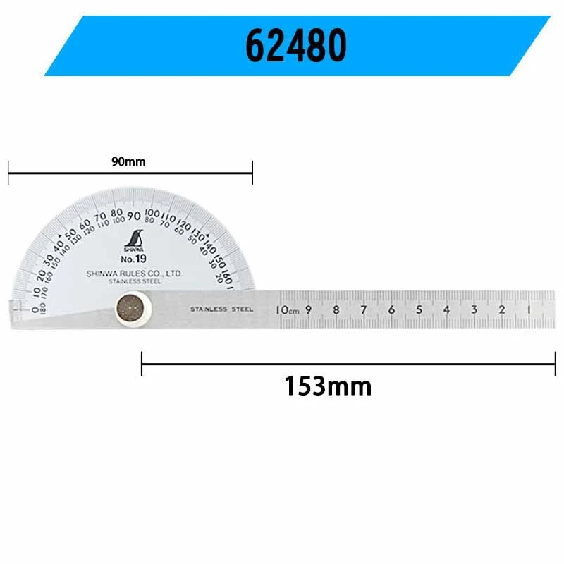 SHINWA Penguin Mini Protractor Classic Angle Gauge Ruler Machinist Craftsman Tool 180 Degree Dia40mm Dia90mm Head 10cm