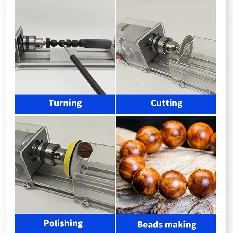 Mini Beads Machine Miniature Lathe Woodworking DIY Lathe Standard Set Polishing Drill Rotary Tool Buddha Pearl Lathe