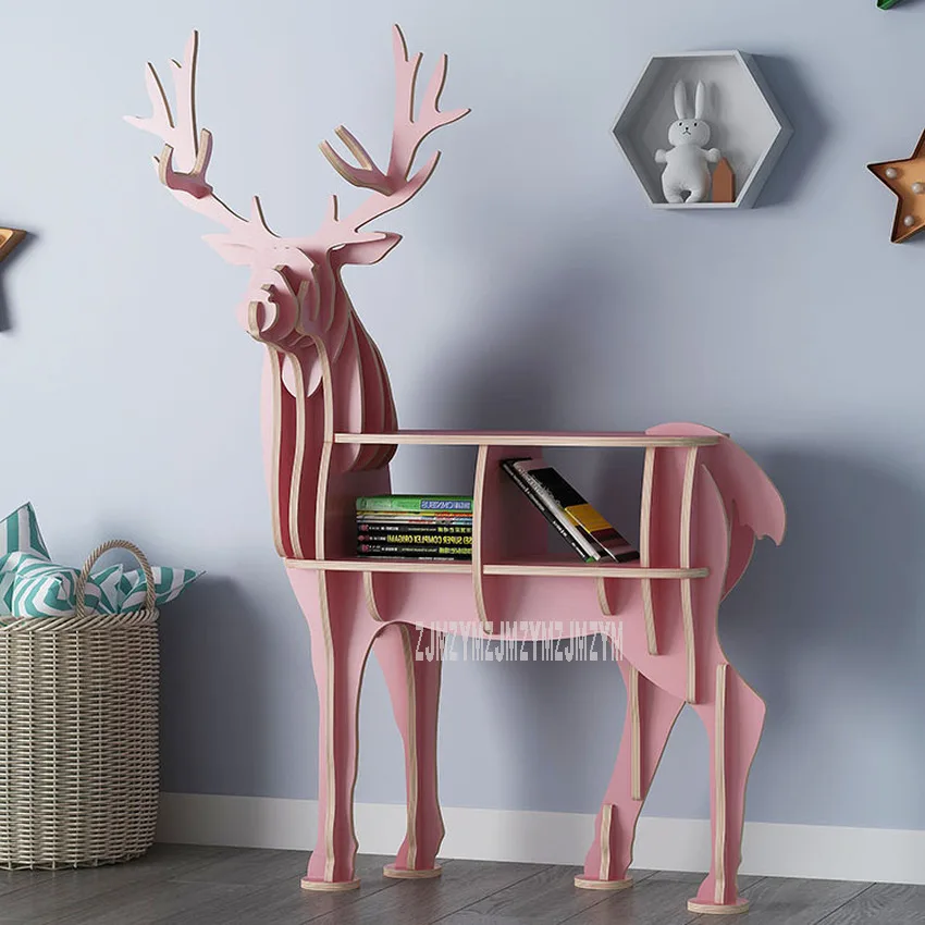 L Large Book Rack Bookcase Display Storage Furniture for CDs Movies Books Animal Deer Display Bookrack Wooden Bookcase Shelves