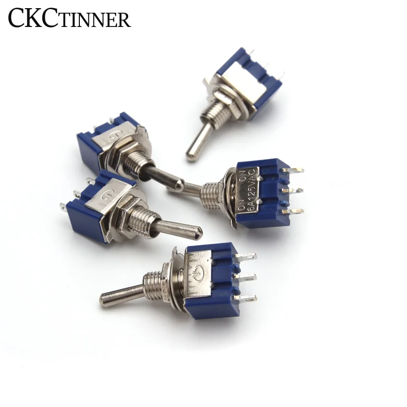 5pcs/10pcs MTS-102 3-Pin G107 SPDT ON-ON 6A 125V  Toggle Switch Single Pole Double Throw 6mm 2 Position Latching Switch