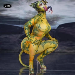 Halloween nightclub Jumpsuit women Role Playing Animal Cosplay Costume Lizard 3D Printing Jumpsuits Stretch Tights performance