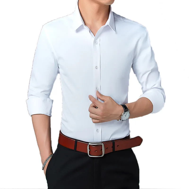 

Spring and Autumn men's long-sleeved shirt men's slimmed men's shirt Korean version of youth solid-color shirt men's