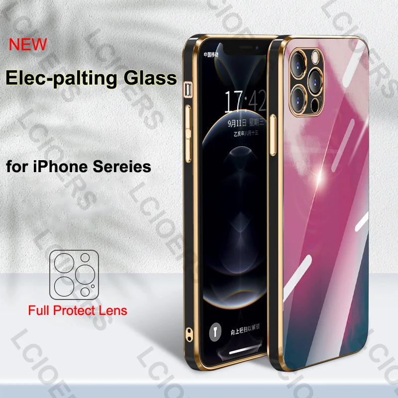 for iPhone 12 Pro Max 12Pro Mini 11 11Pro Max XS X XR Case Luxury Elec-plating Tempered Glass Full Protect Lens Camera Cover