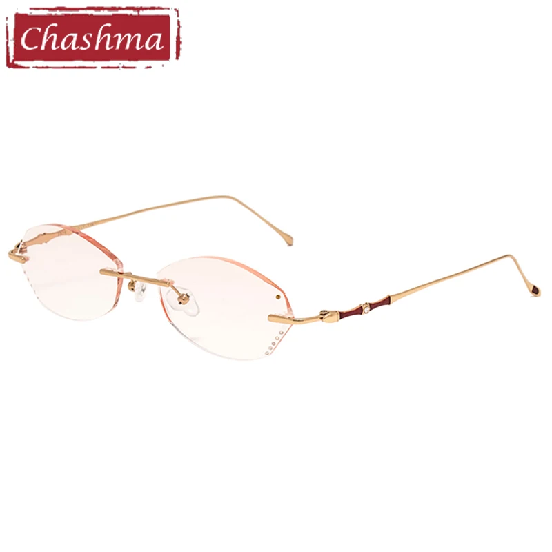 

Chashma Rimless Spectacles Titanium Fashion Eye Glasses Colored Lenses Stones Frame for Women