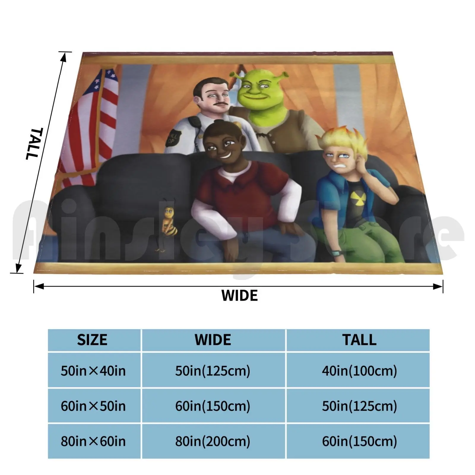 Meme Family Blanket Fashion Custom Shrek Bee Movie Johnny Test Paul Blart Mall Cop Cory In The House Barry