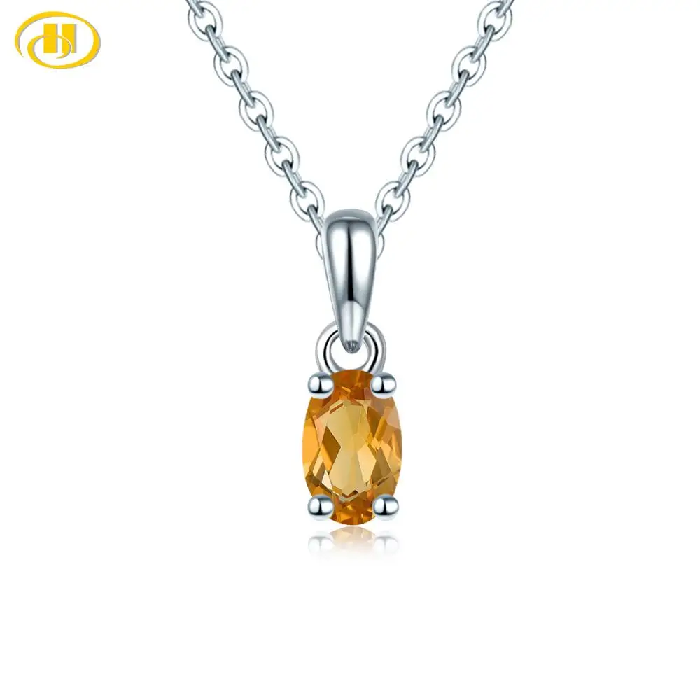 

Женская Серебряная цепочка Hutang Citrine, овальная цепочка из стерлингового серебра 925 пробы с натуральным желтым драгоценным камнем, 6x4 мм