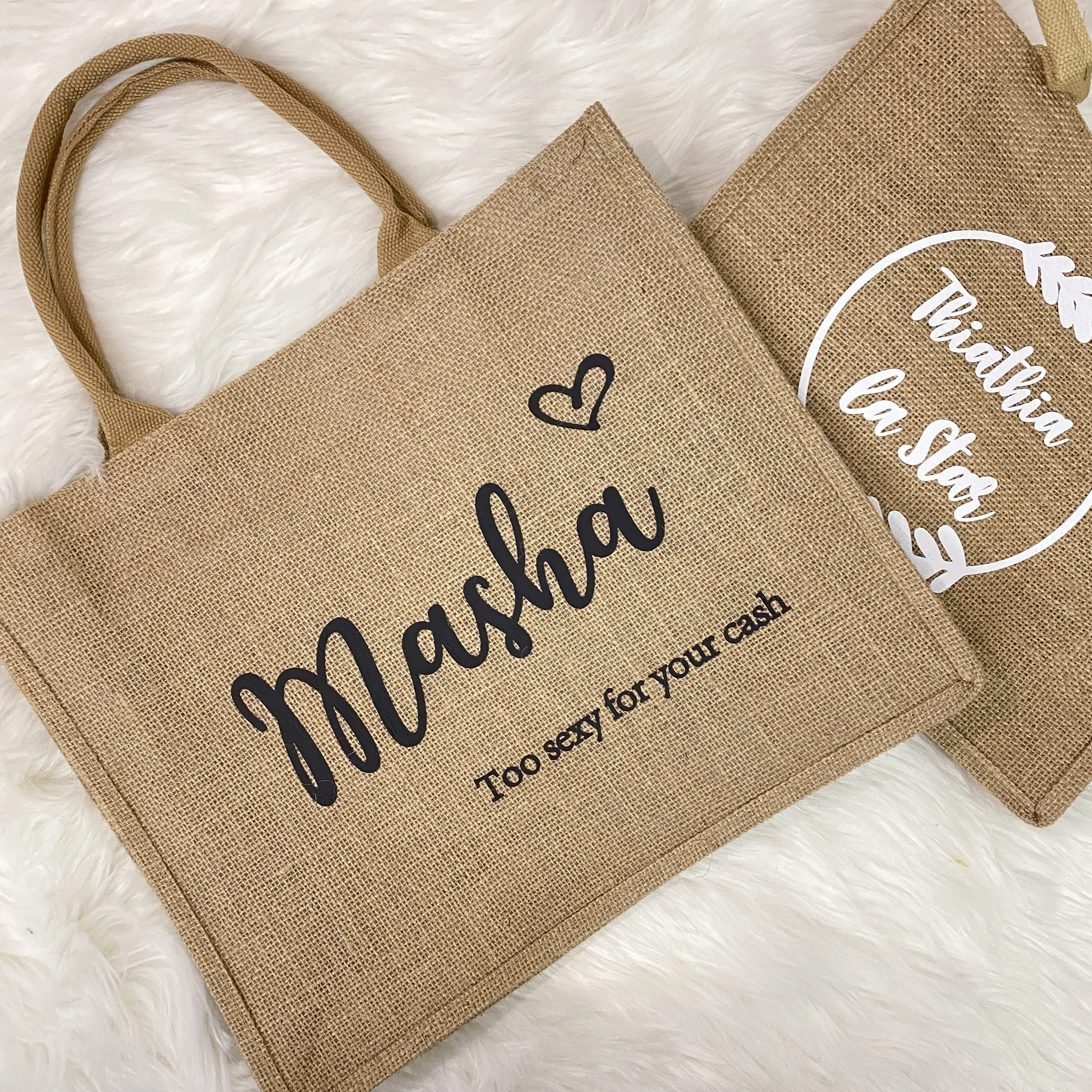 Bolso de mano de arpillera personalizado para mujer, bolsa de yute multifunción, almacenamiento de frutas y verduras, portátil, para compras