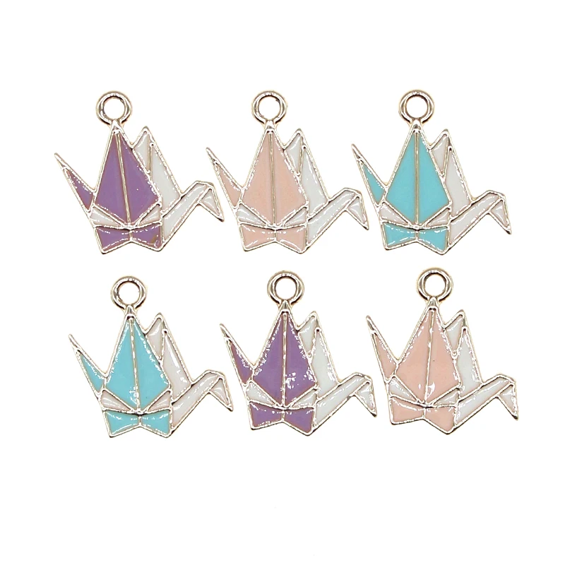 10pcs/lot 17*19mm Cute Enamel Thousand Paper Cranes Charms for DIY Earring Necklace Girls Jewelry Handmade Findings XL994