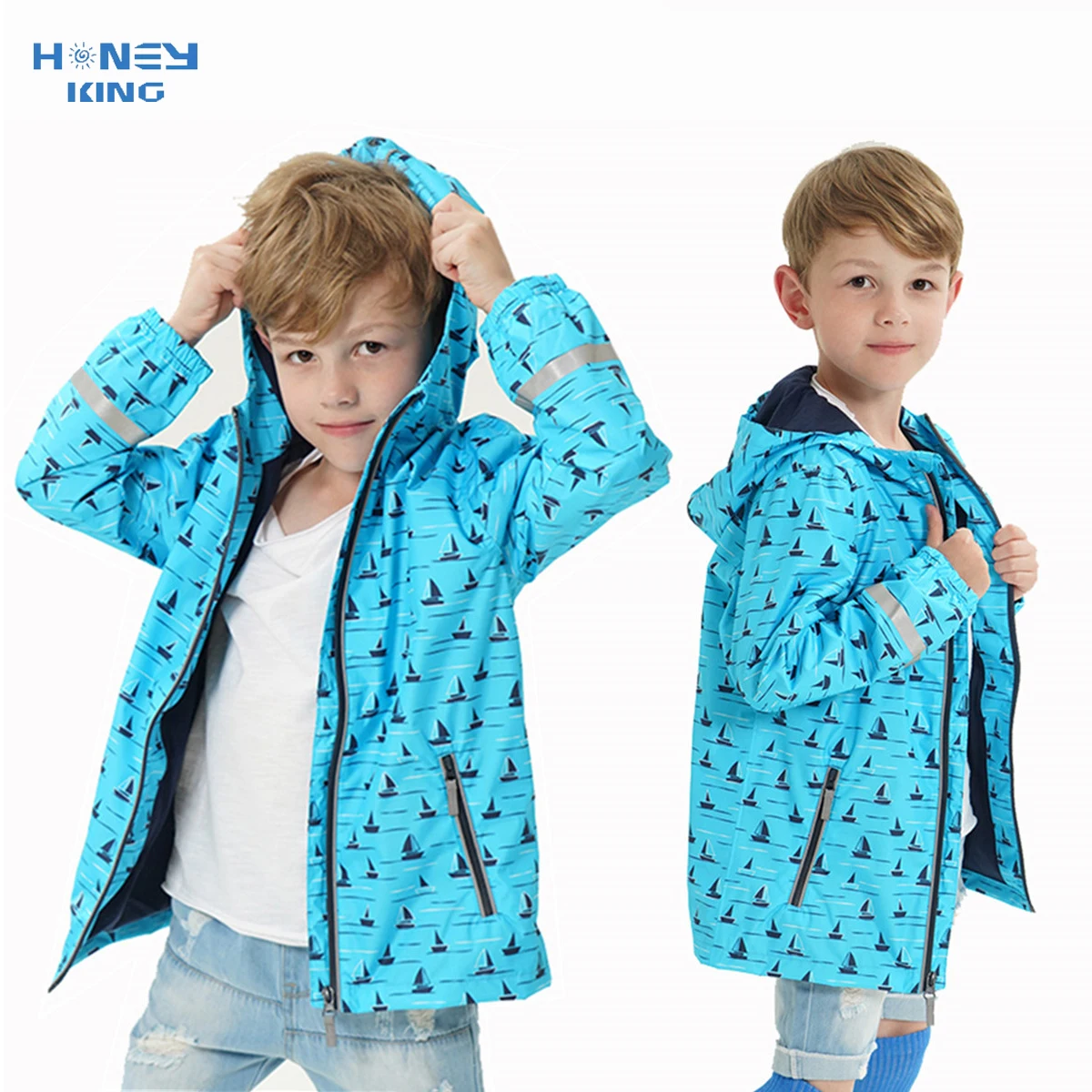 HONEYKING Boy's Jacket Children Spring&Autumn Outerwear Toddler  Outfits Kids Stripe Hooded Waterproof Jacket Coats Kids Clothes