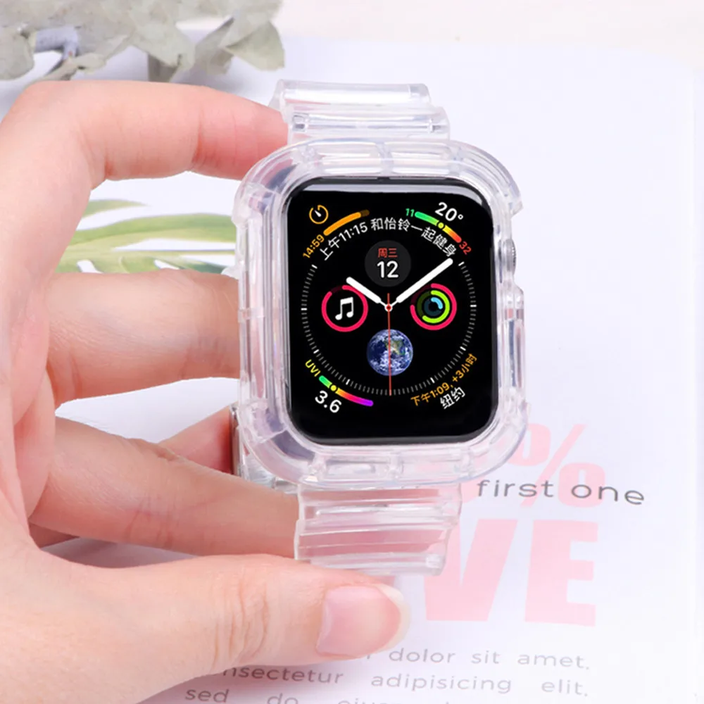 

Case+Strap For Apple Watch Band 40mm 44mm 42mm/38mm 45mm 41mm Accessories Soft Silicone Transparent Bracelet iWatch 5 4 3 6 SE 7