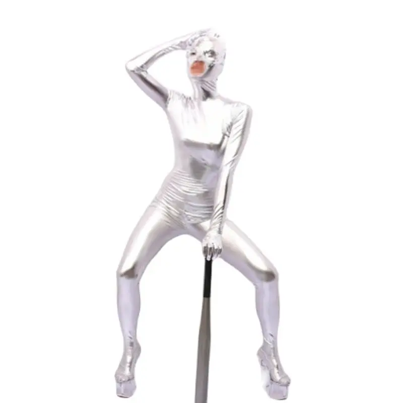 Woman PU Leather Bodysuit One Piece Tights Cosplay Zip Open Crotch Sex Appeal Jumpsuits Full Coat Zentai All-Inclusive Catsuit