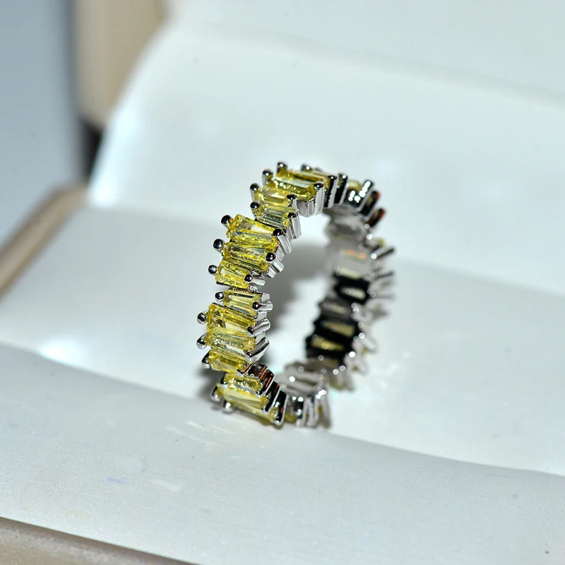 Hot sale T Shape colorful zircon Stone Ring Luxury Baguette AAA Cubic Zircon Bridal Ring Charms For Women Wedding Finger Jewelry