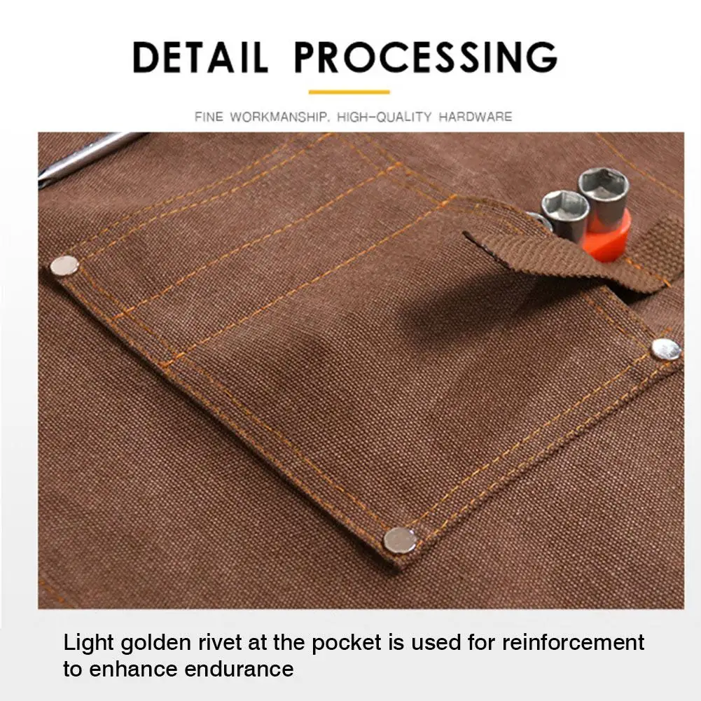 Durable Goods Heavy Duty Unisex Canvas Work Apron with Tool Pockets Cross-Back Straps Adjustable For Woodworking Painting