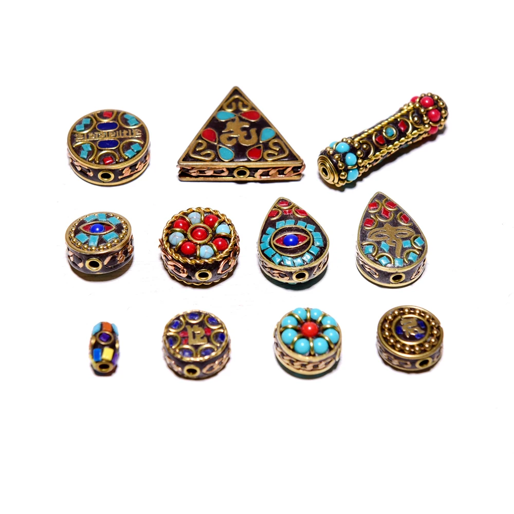 Wholesale Inlay Nepal Copper Various shapes beads pendant For Jewelry Making Beadwork Necklace DIY jewelry components