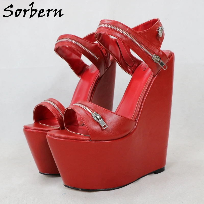 Sorbern Zipper Up Ankle Strap Sandal Wedge High Heels Platform Summer Shoe For Ladies One-Strap Women Platform Shoes Fetish Heel