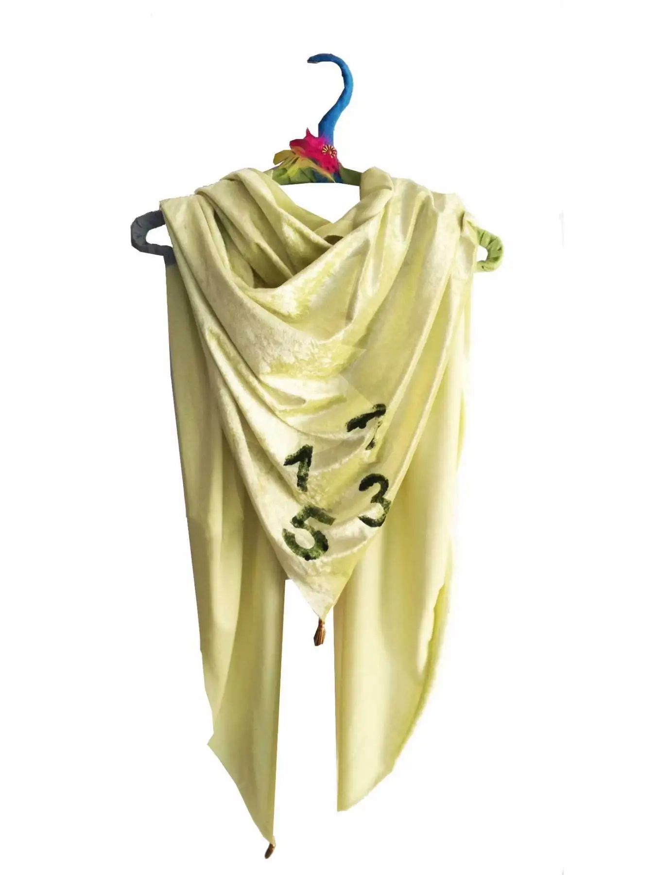 Pashimna type women's scarf. Made of microfiber, thin velvet type, with drawings of painted numerals