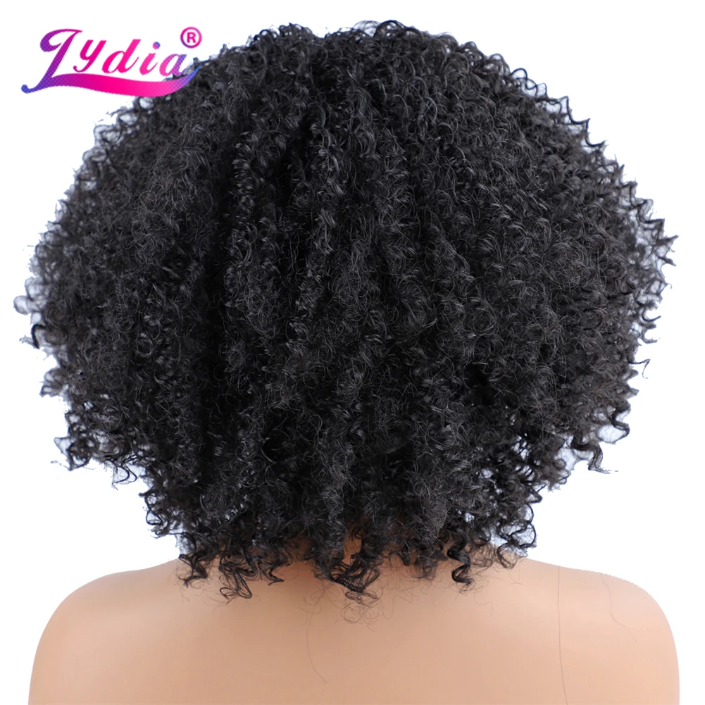 Lydia-peluca rizada Afro para mujer, pelo sintético resistente al calor, parte en U, Color negro, 130% de densidad, 16 pulgadas, diario, 1B #