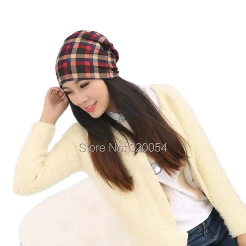 1 pcs New Women Autumn Fashion Knitting Empty Hat Grid Two Use Cotton Cap 4 Colors Free Shipping