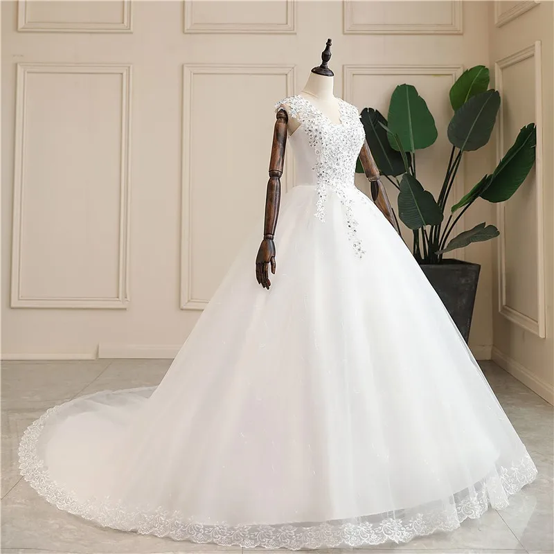 Ärmellose Brautkleider vestido de noiva klassisches Ballkleid mit V-Ausschnitt Luxus Kristall Robe de Mariee plus Größe leichtes Brautkleid