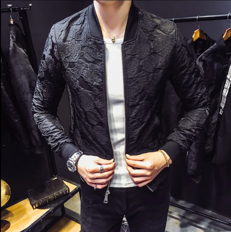 2020 Autumn New Jacquard Bomber Jackets Luxury Wine Red Black Grey Party Jacket Outfit Club Bar Coat Men Casaca Hombre 4XL