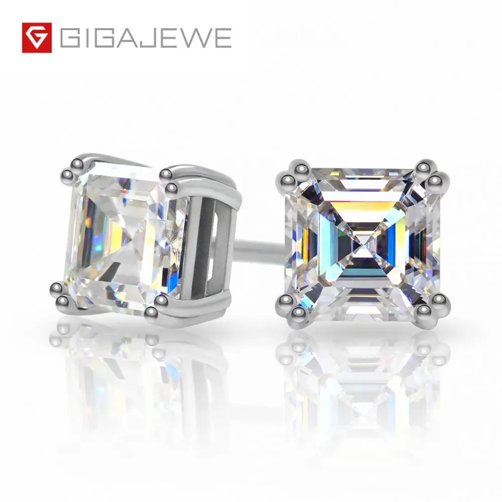 GIGAJEWE razem 1.6ct D Asscher diament Test przeszedł Moissanite 18K White Gold Plated 925 srebrny kolczyk biżuteria kobieta dziewczyna prezent