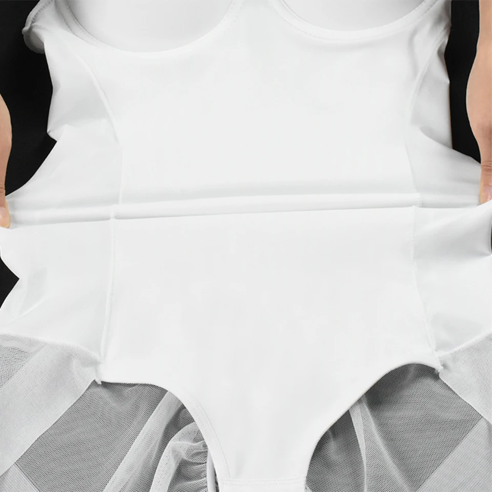 Weißer Bügel-Bodysuit für Damen, formgebend, dehnbar, einfarbig, seidig, Unterwäsche, Bodysuits, Shapewear – Detail 22