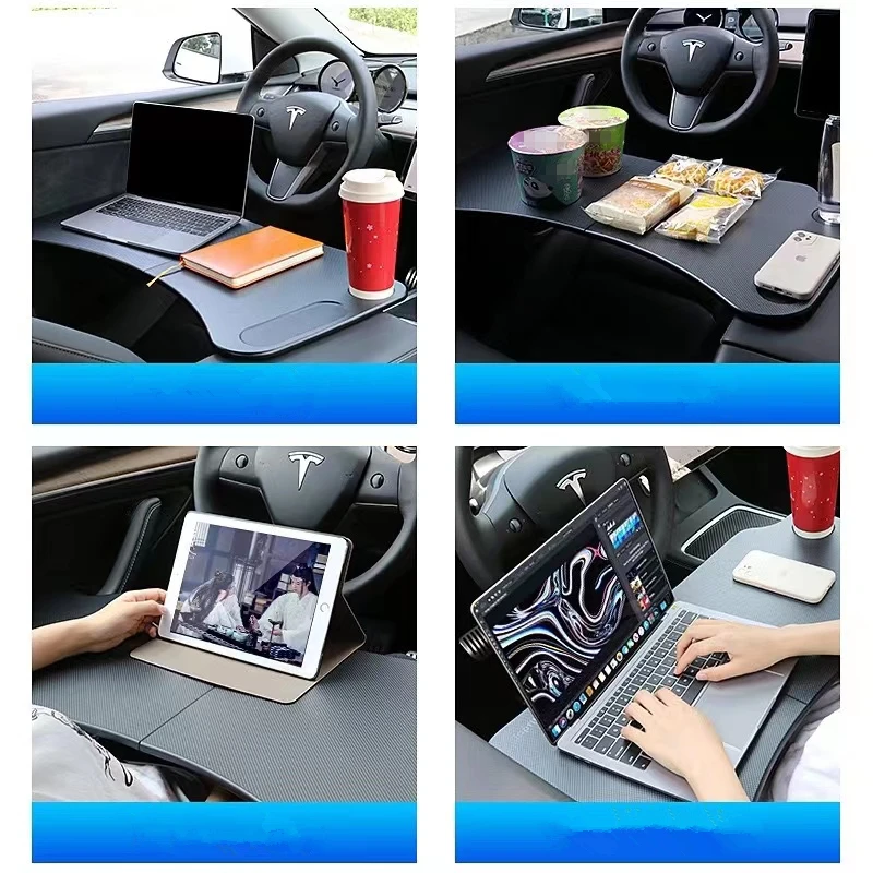 For 17-24 Tesla Model 3/Y Multi-fuctional Table Car Steering Wheel Laptop Tray  Accessories Steering Wheel Food Desk Port