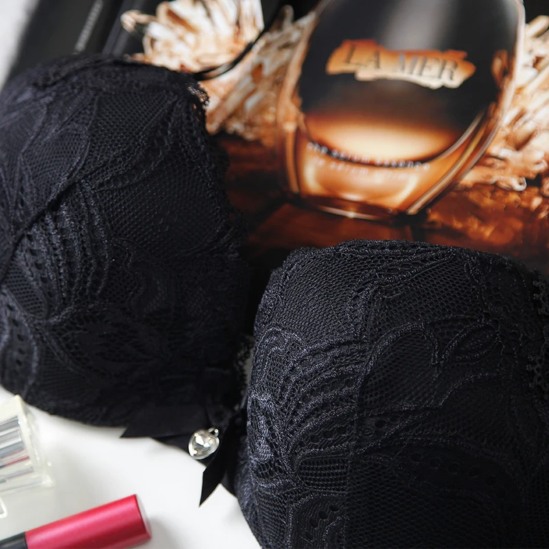 Women Sexy Bra Floral Lace Embroidery Rhinestone Brief Set Female Lingerie Brassiere Push Up Bra Underwear Panty Seamless Sets
