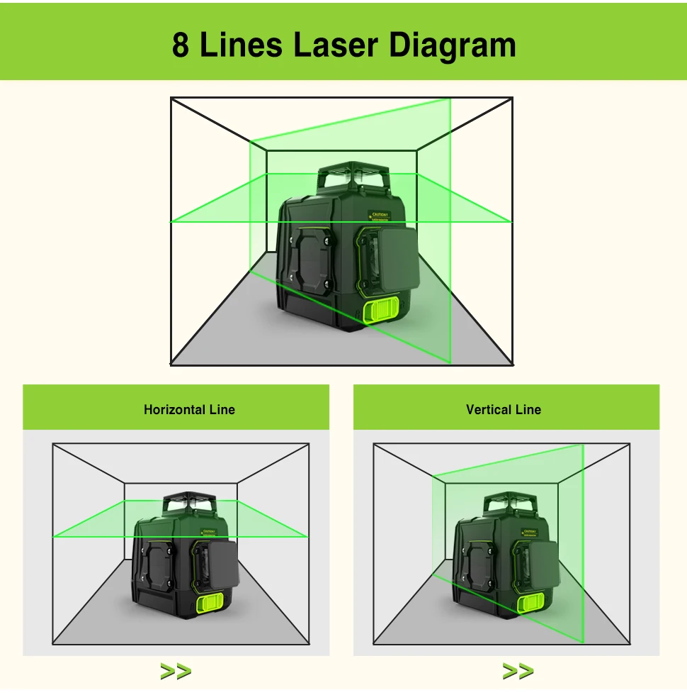 CLUBIONA MD08G German Laser diode 3D Green Laser Level with 2 x 360 separate working lines and 5200mah lithium battery